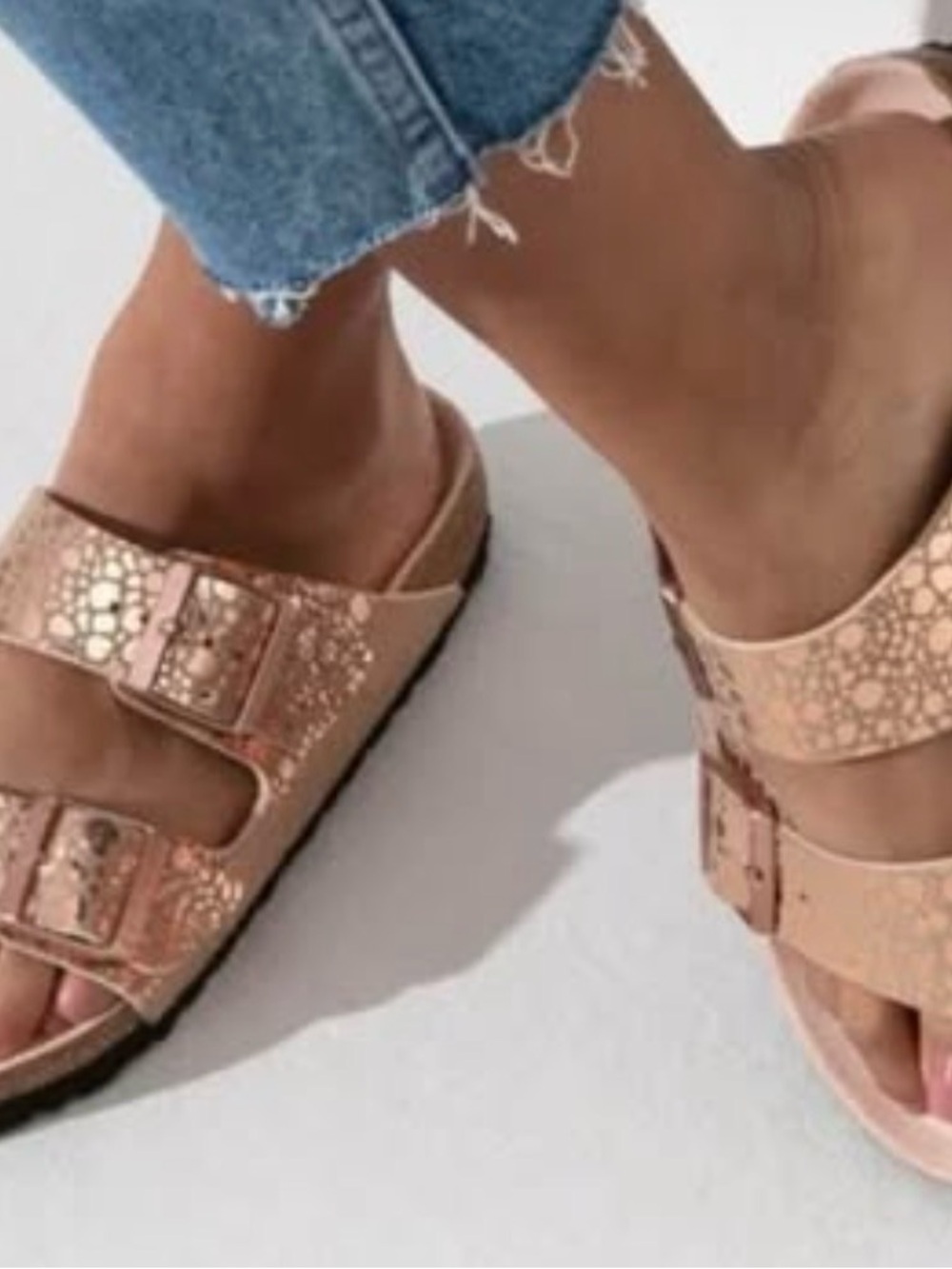 Women's Rose Gold Double-Buckle Slide Sandals